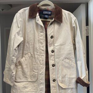 Lands' End Cream Utility Jacket with Brown Corduroy Collar